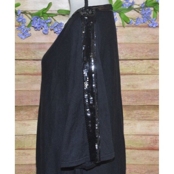 Talbots Women's Black Half Sleeve Knit Tee Plus Size 1X Sequin Stretch MINT - Picture 6 of 11